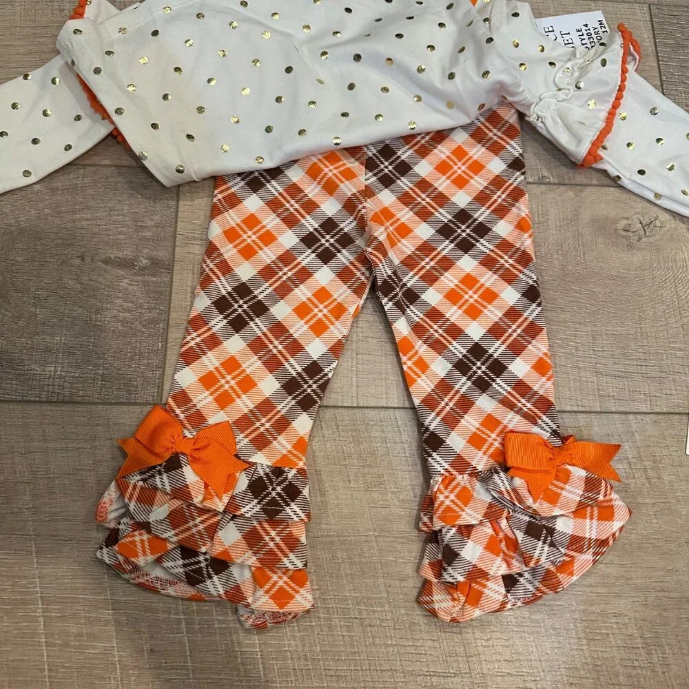 RARE EDITIONS FALL PUMPKIN RUFFLE PANT OUTFIT NEW 12 MONTHS